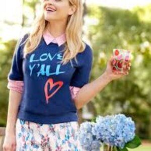 Draper James Love Y'all Short-Sleevve Navy Sweatshirt